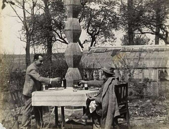 Man Ray and Constantin Brancusi - lunch in the garden